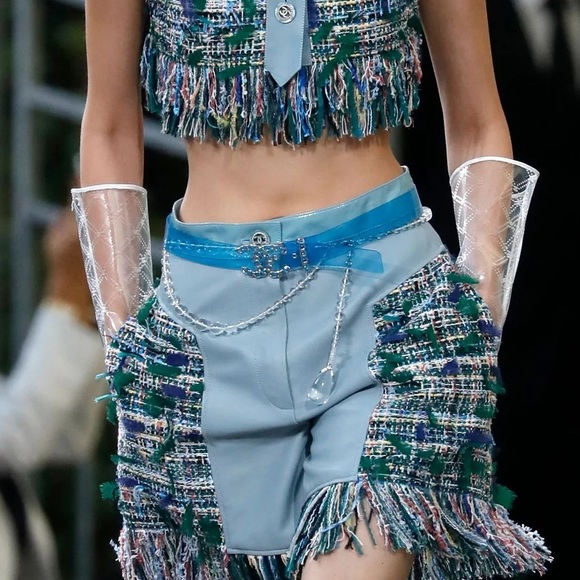 Authentic Chanel CC Logo Runway Blue PVC Belt  Sz.80 - New - Picture 9 of 10